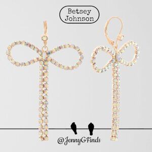 Betsey Johnson Gold Bow Diamond Drop Earrings NWT